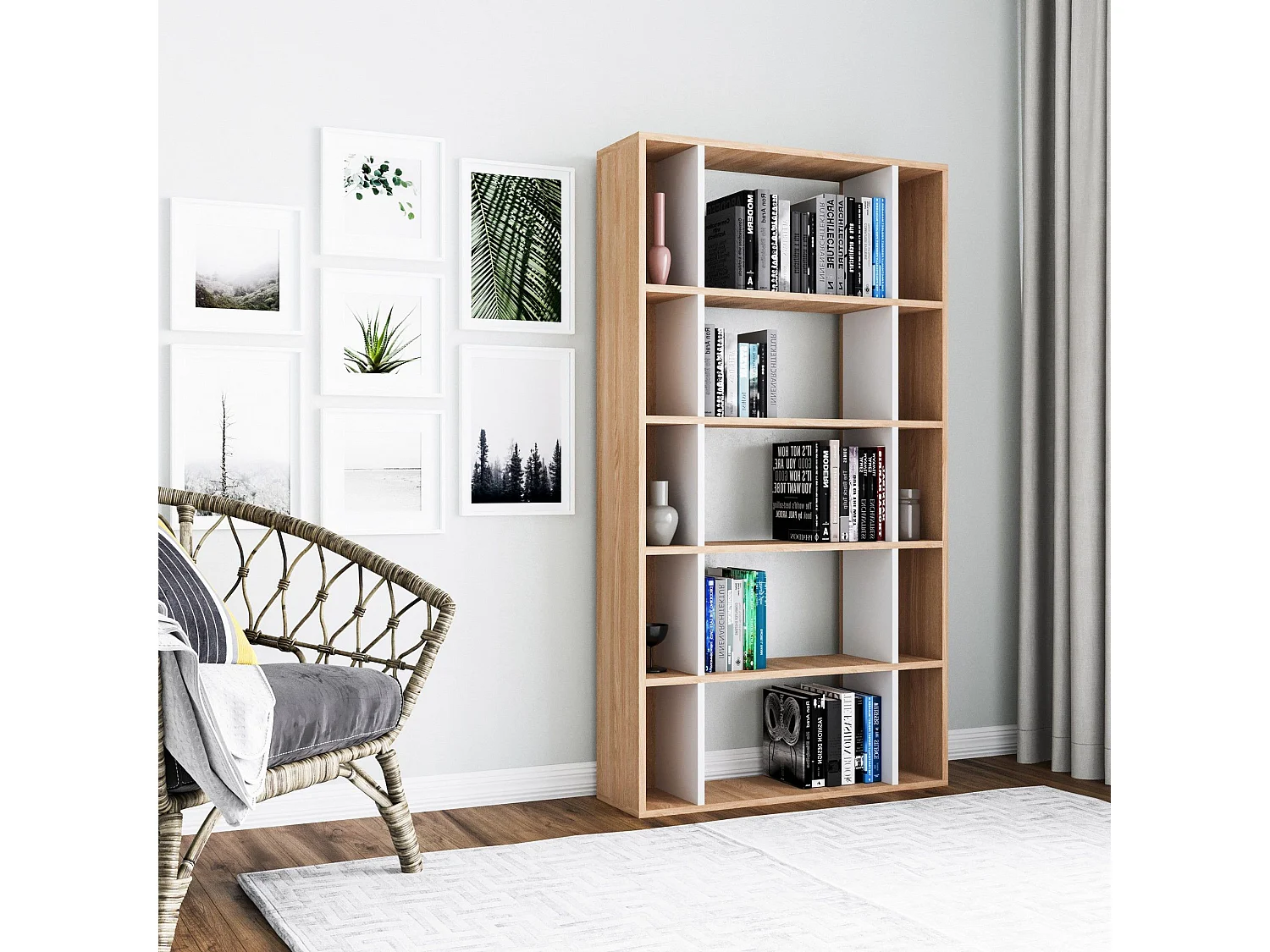 Étagère bibliothèque Cerok L90cm Chêne clair et Blanc