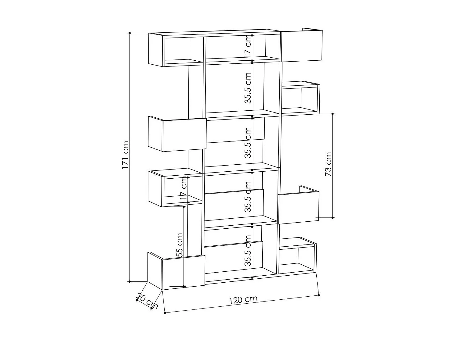 Estante Escandinava Moderna – 120 x 171 x 27 cm – Branca – MDF