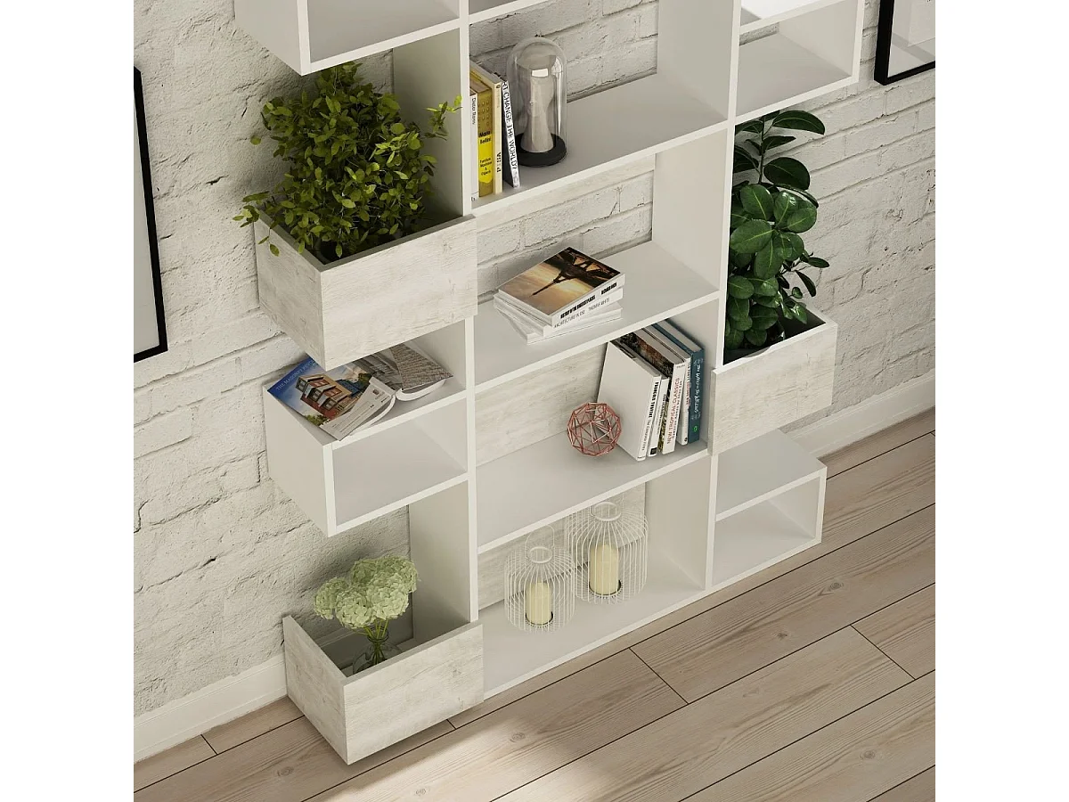 Nowoczesny skandynawski regał na książki – 120 x 171 x 27 cm – biały – płyta MDF