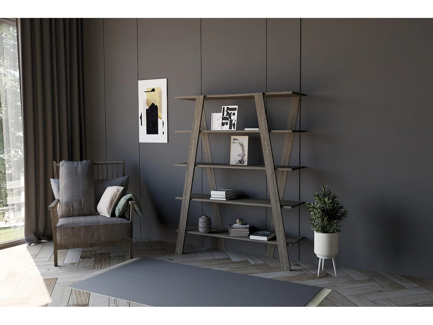 Estante de livros – 120 cm x 150 cm x 25 cm – Preto – Painel de partículas revestido a melamina