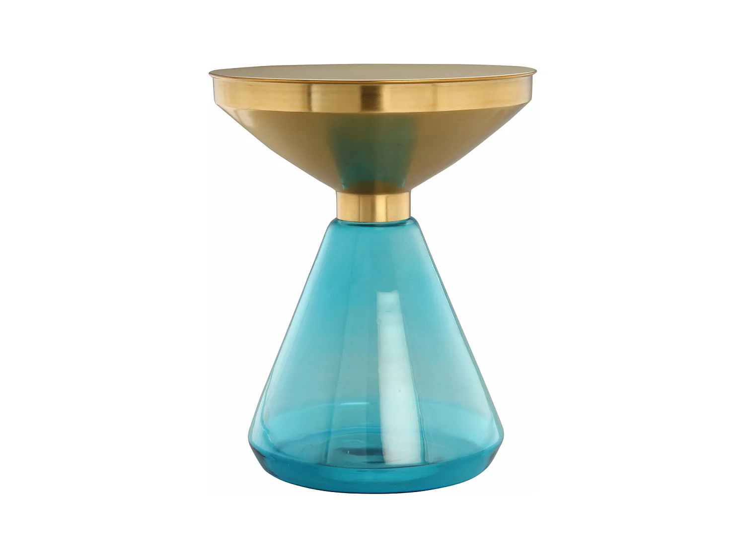 Table d'Appoint Élégante Conique en Verre Bleu et Laiton