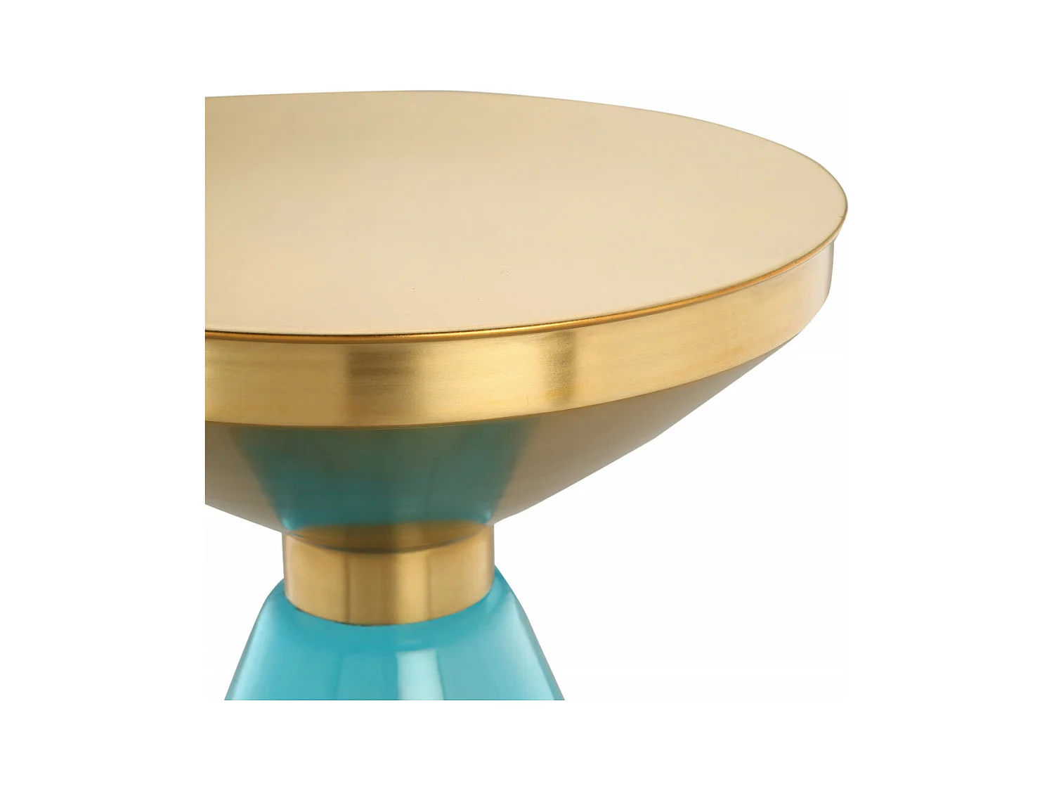 Table d'Appoint Élégante Conique en Verre Bleu et Laiton