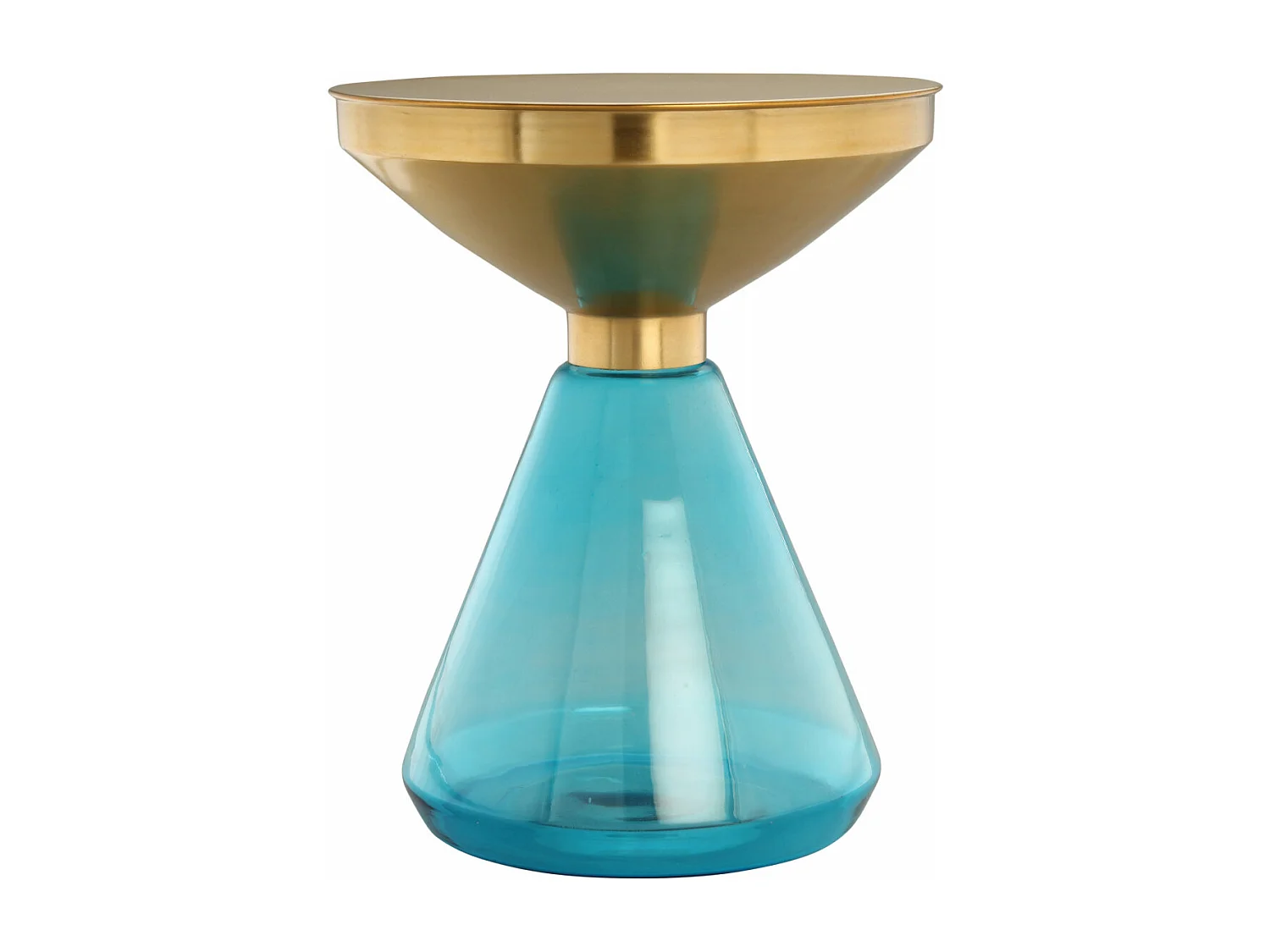 Table d'Appoint Élégante Conique en Verre Bleu et Laiton