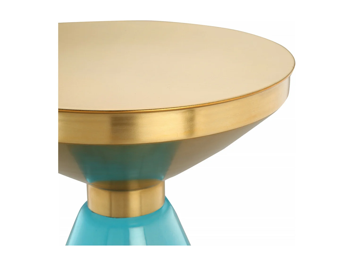 Table d'Appoint Élégante Conique en Verre Bleu et Laiton