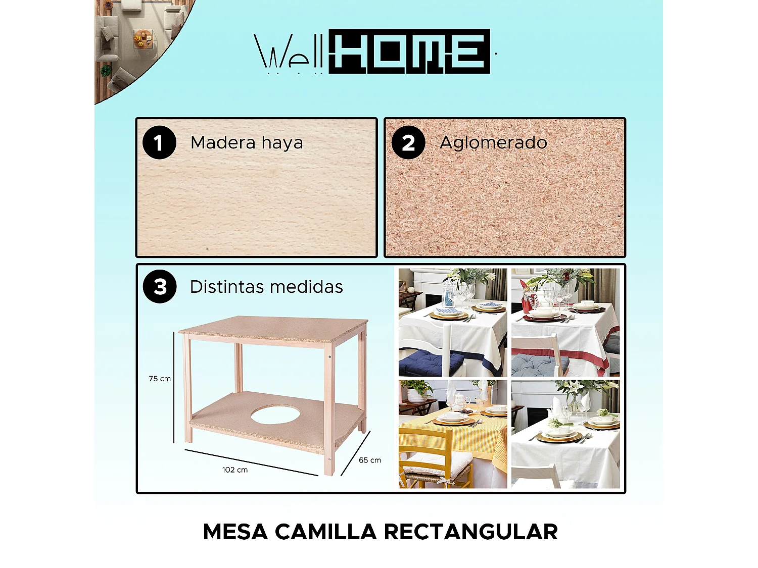 Table en bois de hêtre, fini sans vernis, l: 100 x f: 60 x h: 75 cm