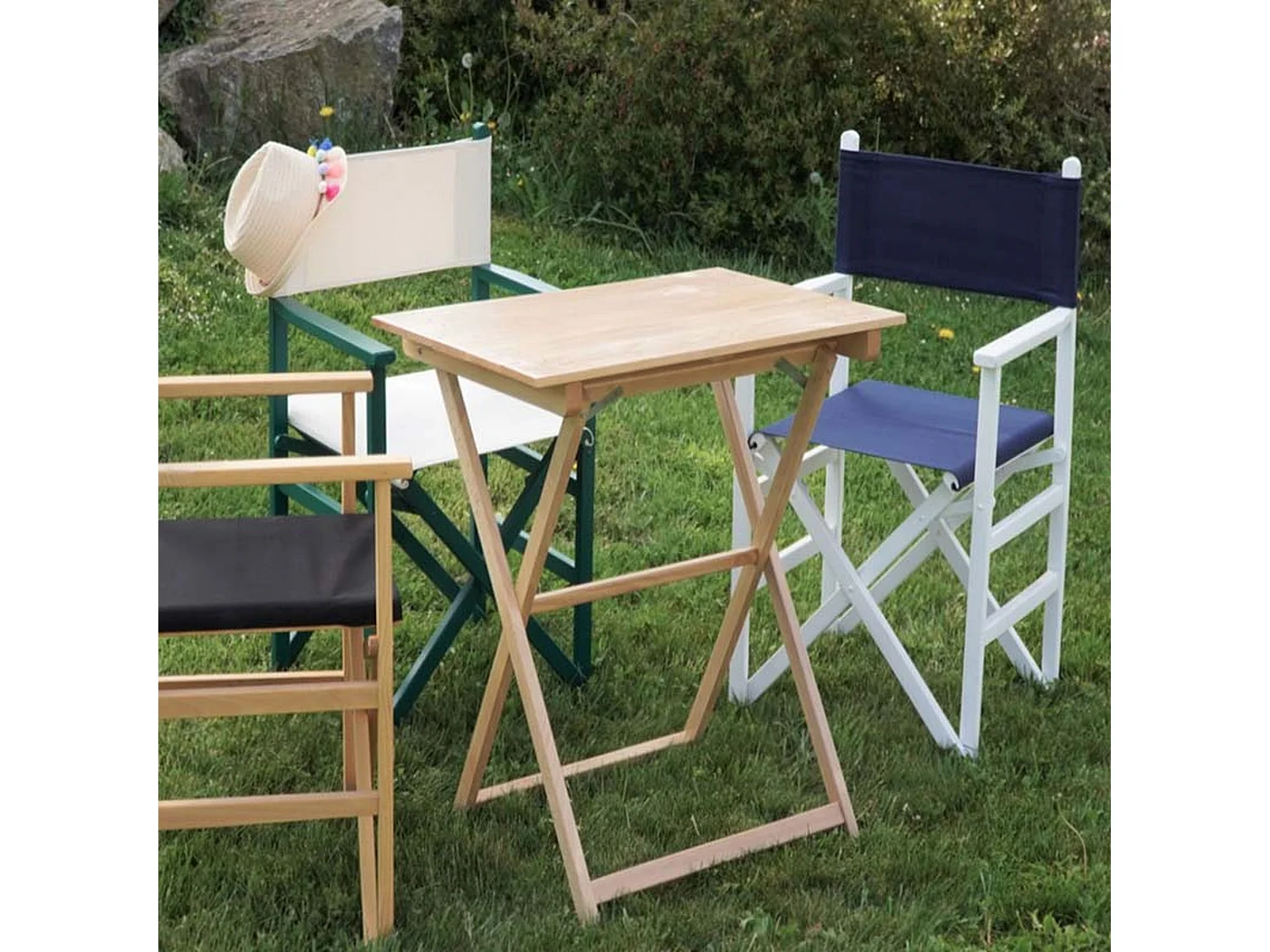 Table pliante à lattes, finition non vernie, 70x70x76 cm