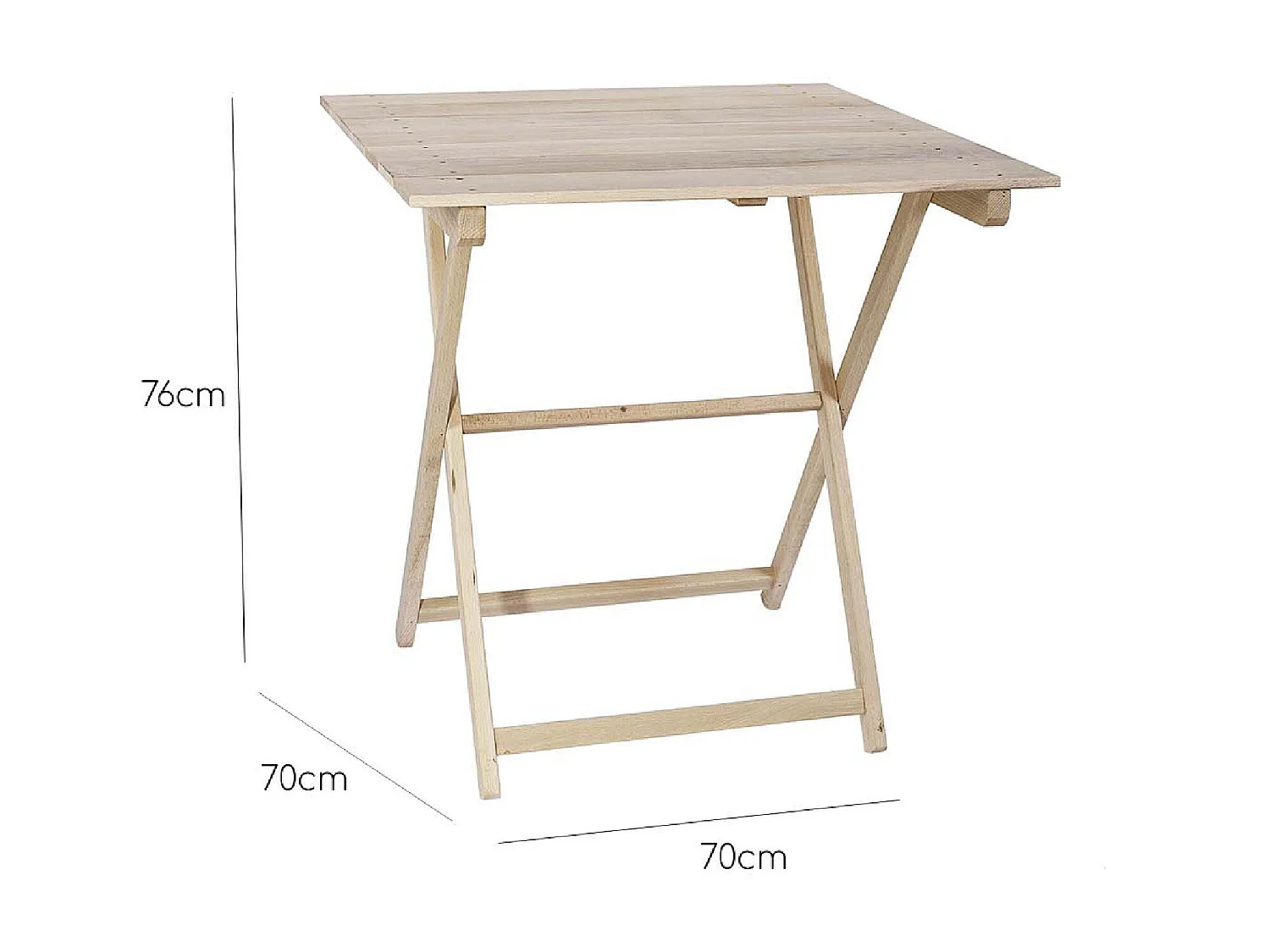 Table pliante à lattes, finition non vernie, 70x70x76 cm