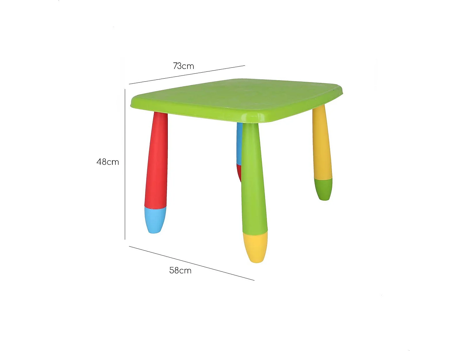 Table rectangulaire verte pour enfants, en plastique, L:73 cm x F:58 cm x H:48 cm