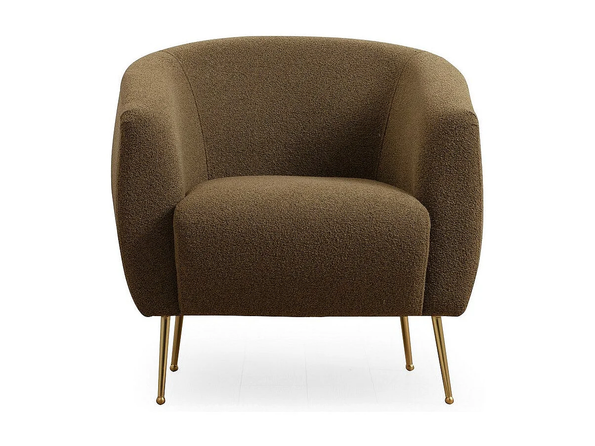 Poltrona elegante com estrutura de madeira de faia, tecido verde 100% poliéster, pernas de metal dourado, 70x82x82 cm, almofadas de espuma macia e pen