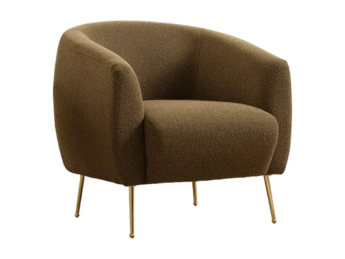 Elegante fauteuil met beukenhouten frame, 100% polyester groene stof, gouden metalen poten, 70x82x82 cm, zachte schuimkussens en pen