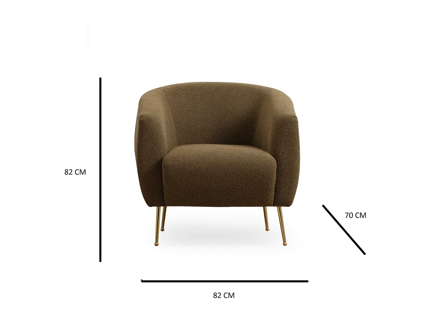 Elegante fauteuil met beukenhouten frame, 100% polyester groene stof, gouden metalen poten, 70x82x82 cm, zachte schuimkussens en pen