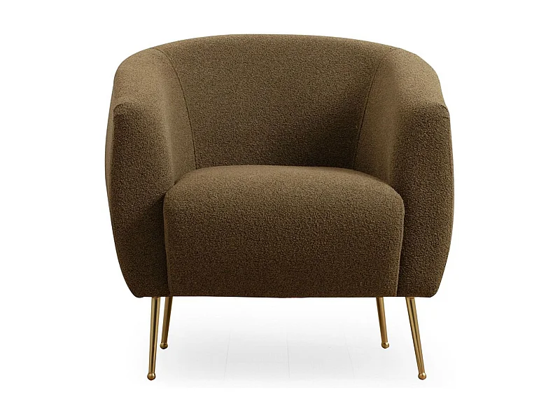 Poltrona elegante com estrutura de madeira de faia, tecido verde 100% poliéster, pernas de metal dourado, 70x82x82 cm, almofadas de espuma macia e pen