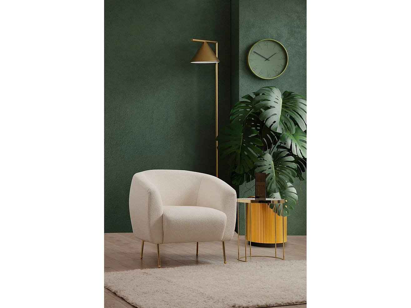 Fauteuil Santorin Tissu bouclette Blanc crème