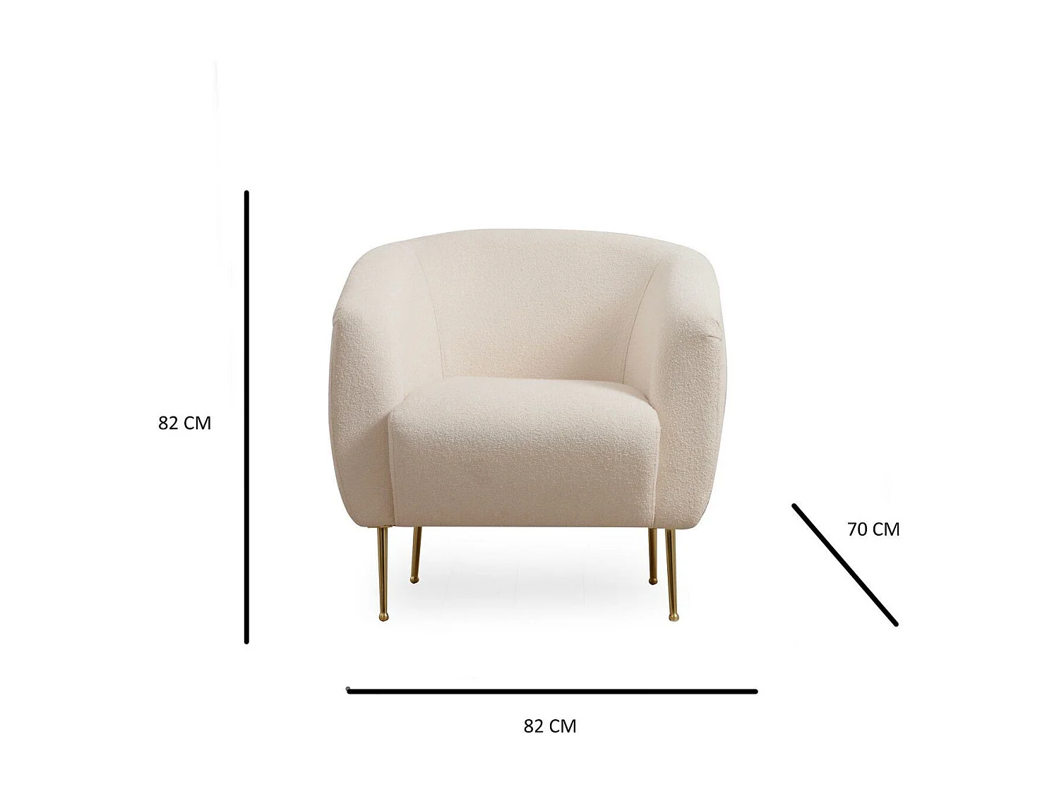 Sillón Altadena 107, De color marrón claro, 82x70x82cm, Tapiz, Patas: Metal