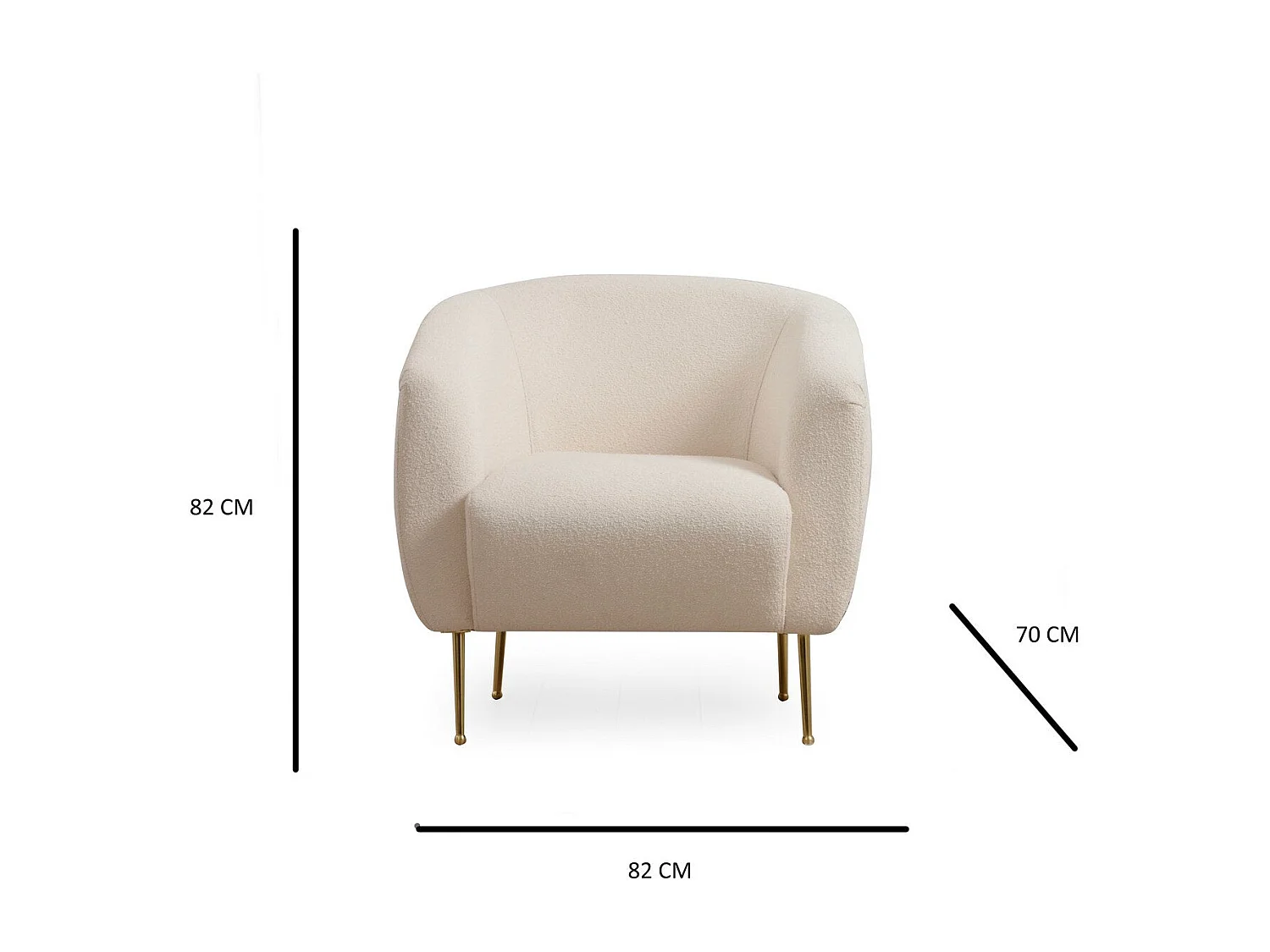 Sillón Altadena 107, De color marrón claro, 82x70x82cm, Tapiz, Patas: Metal