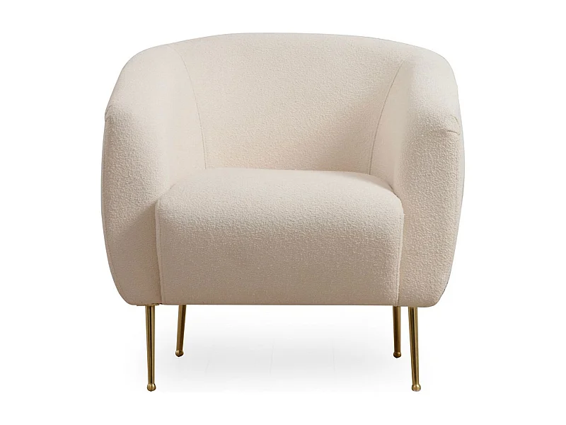 Poltrona Elegante com Pernas de Metal Dourado, Tecido Creme, 70x82x82 cm | Estrutura de Madeira de Faia, Almofadas de Espuma Macia e Penas, Inclui 1 T