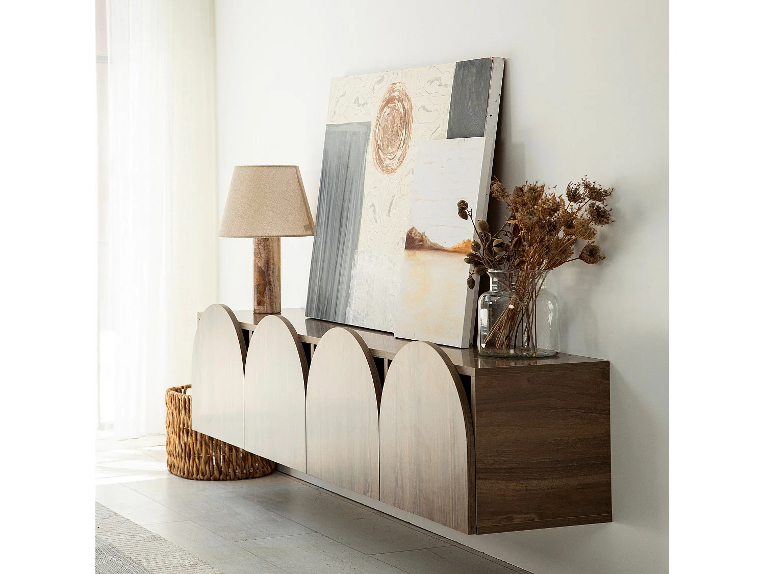 Meuble TV suspendu Marva 180cm Bois foncé