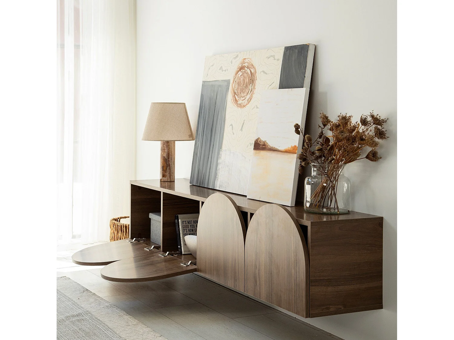 Meuble TV suspendu Marva 180cm Bois foncé