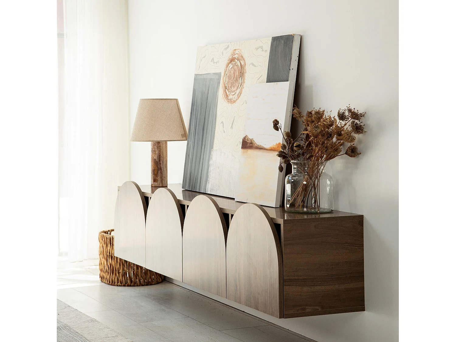 Meuble TV suspendu Marva 180cm Bois foncé