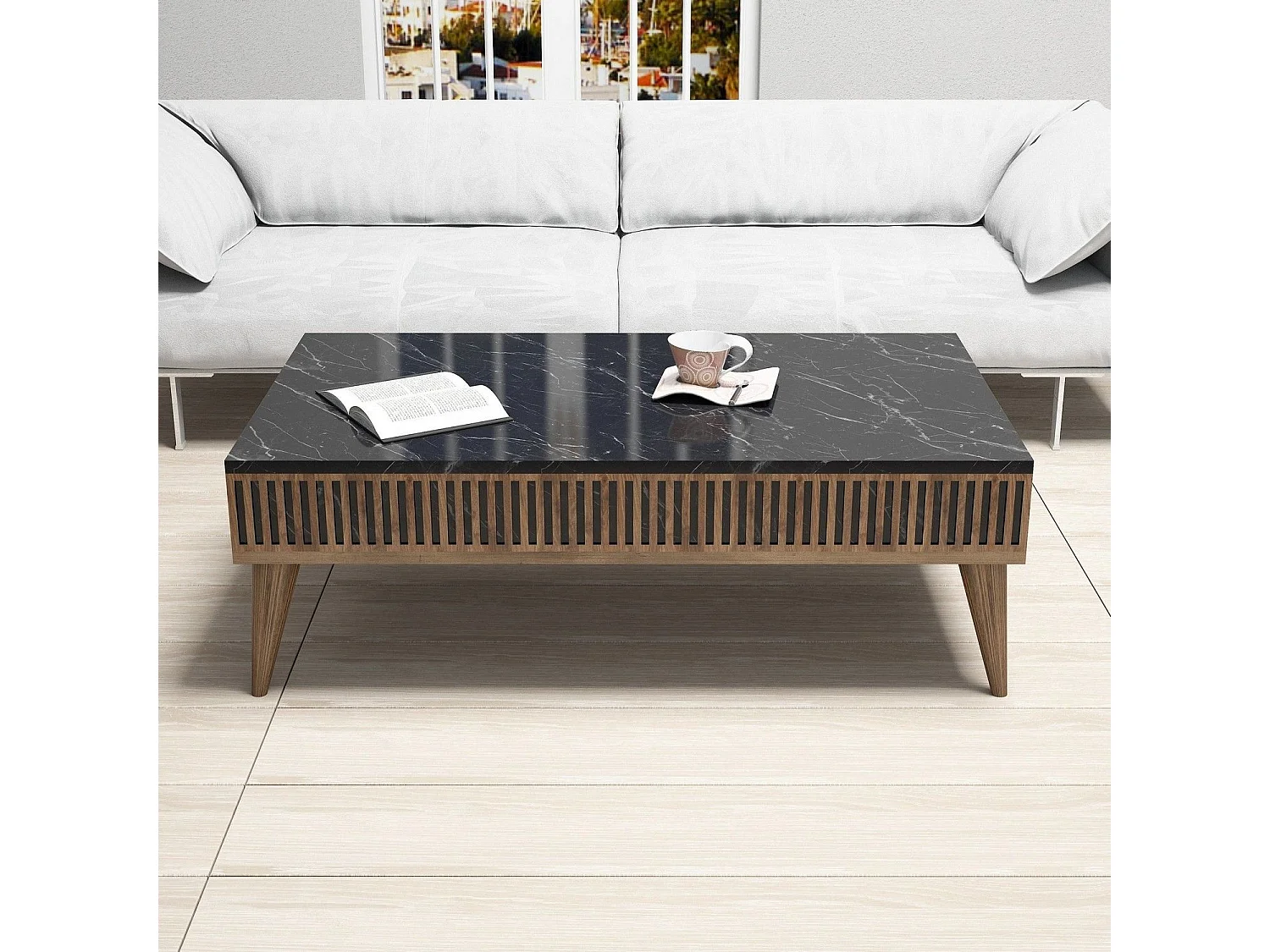 Conjunto de salón Kailua B106, Mármol negro|Nuez, Aglomerado laminado