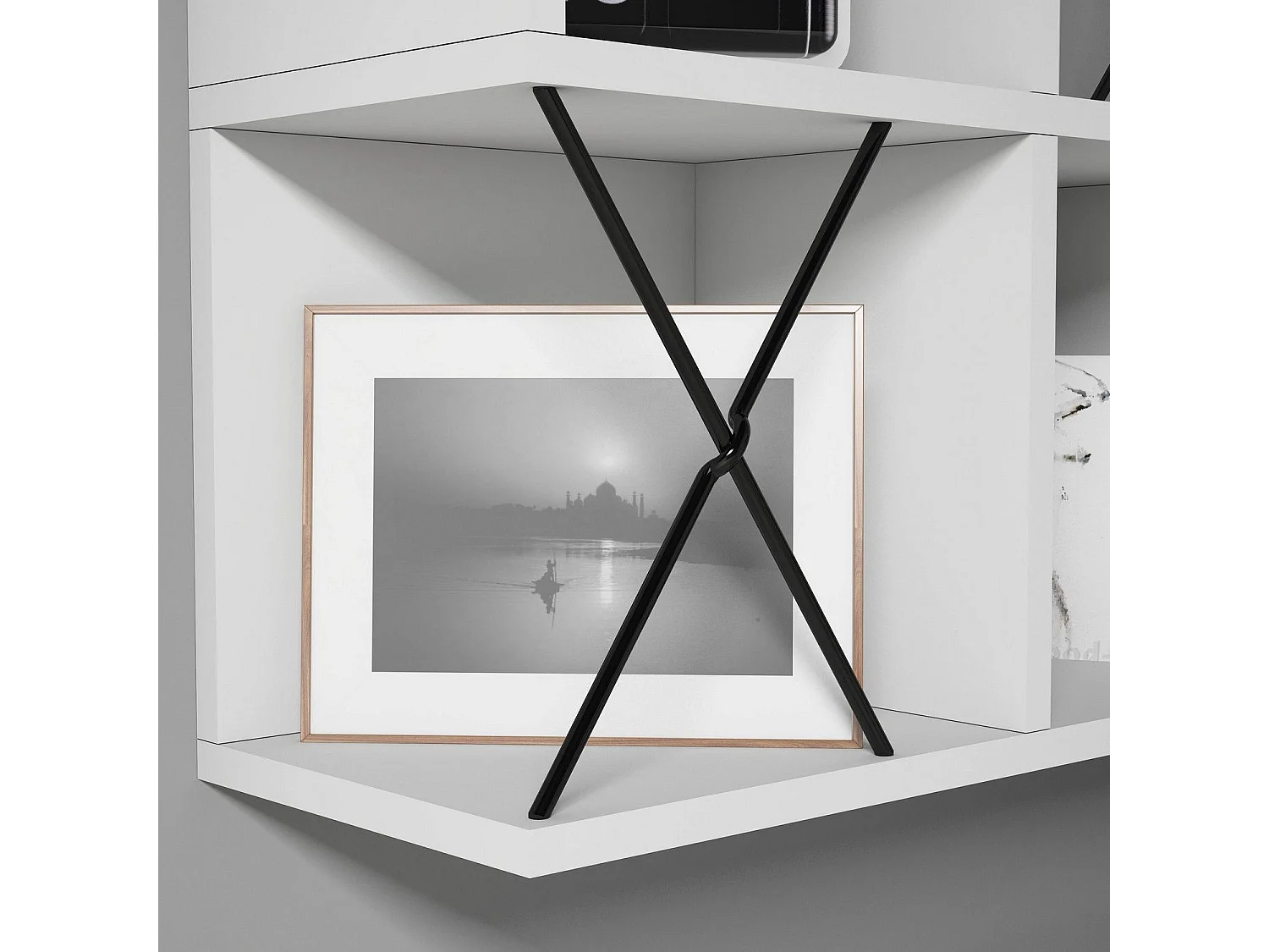 Estante de pared – 60 x 60 x 24 cm – Blanco y negro – Tablero de partículas recubierto de melamina