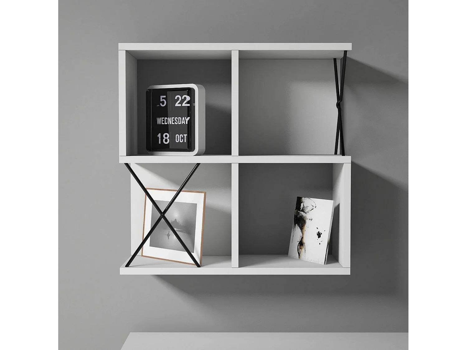 Prateleira de parede – 60 x 60 x 24 cm – Branca e preta – Painel de partículas revestido a melamina