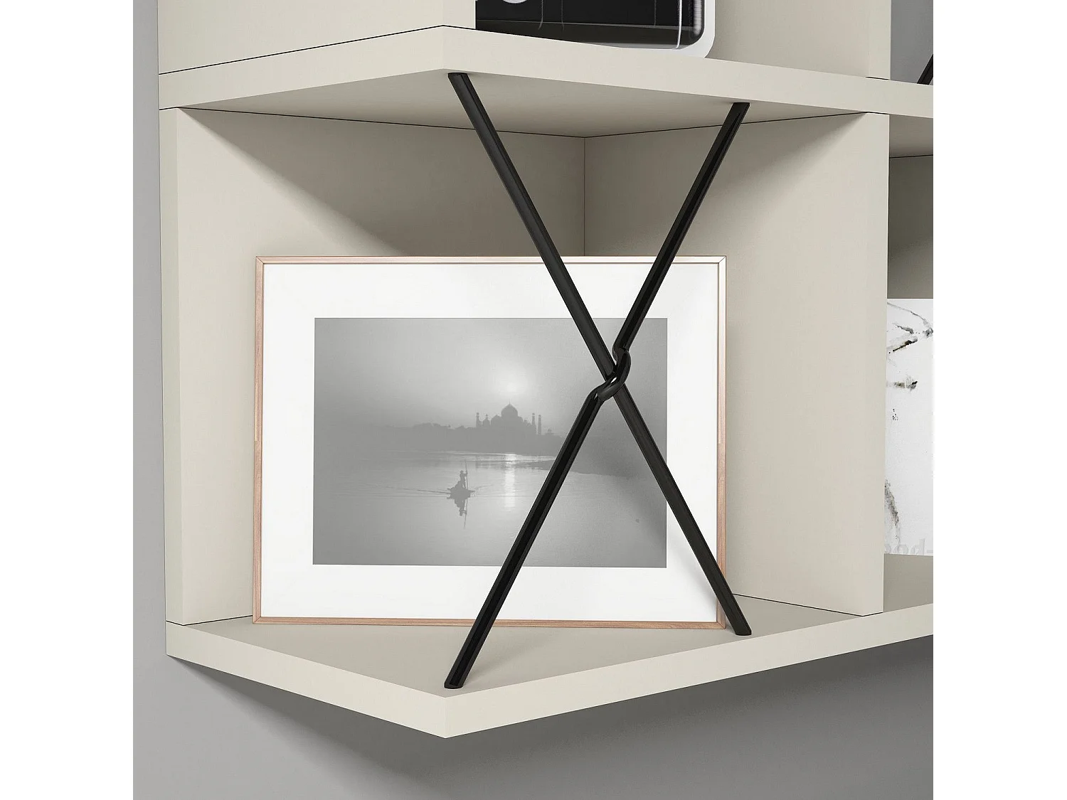 Prateleira de parede moderna – 60 x 60 x 24 cm – creme e preta – painel de partículas revestido de melamina