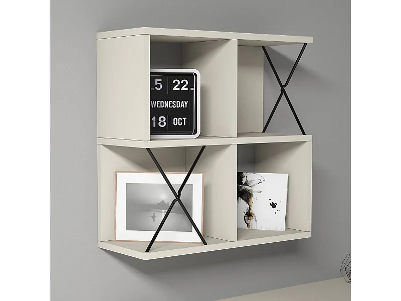 Prateleira de parede moderna – 60 x 60 x 24 cm – creme e preta – painel de partículas revestido de melamina