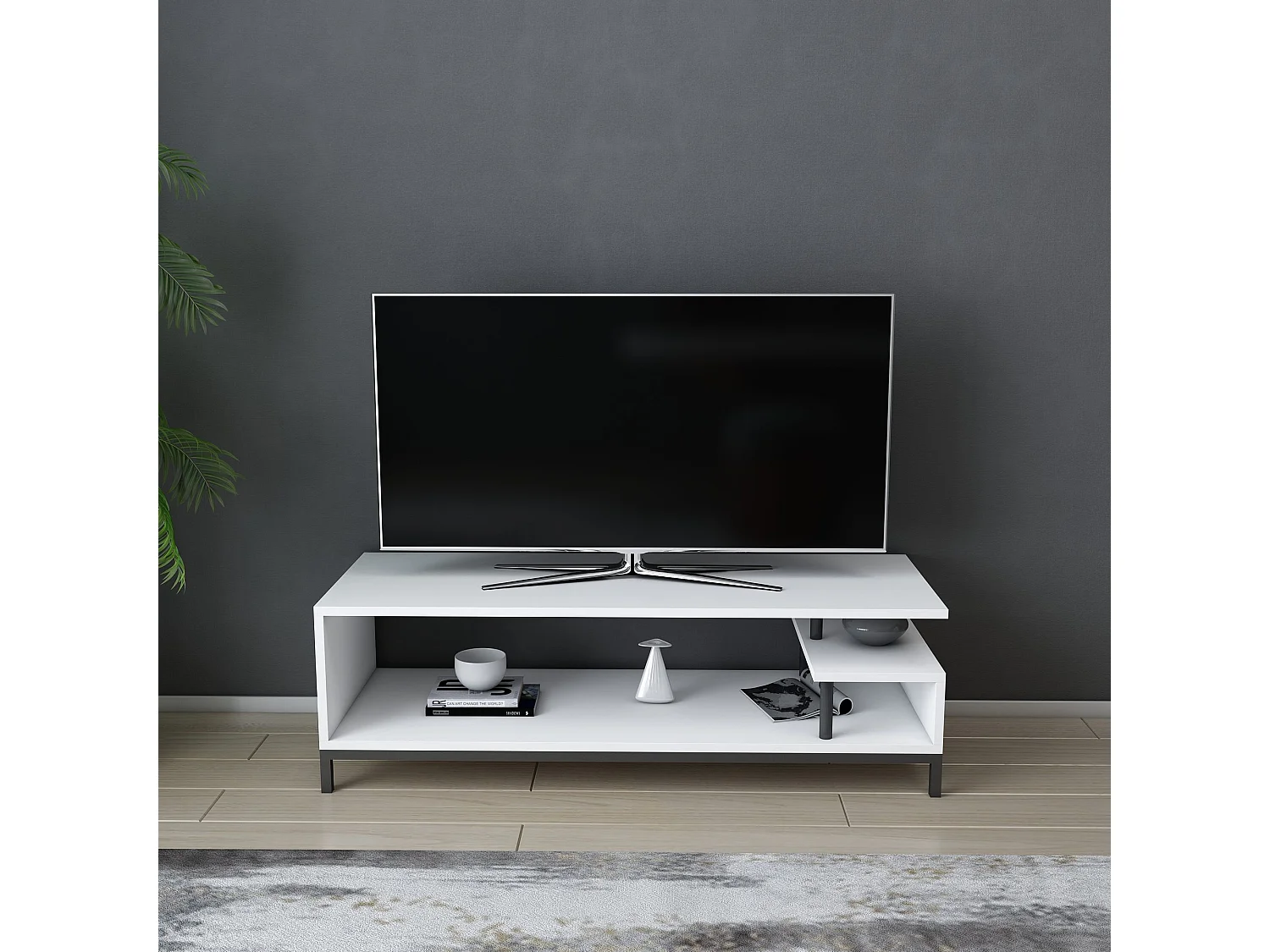 Meuble Tv design Kyrisa L120cm Métal Noir et Bois Blanc