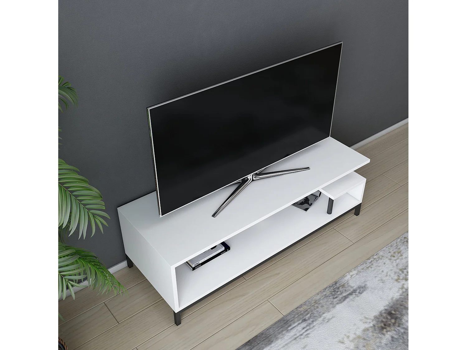 Meuble Tv design Kyrisa L120cm Métal Noir et Bois Blanc