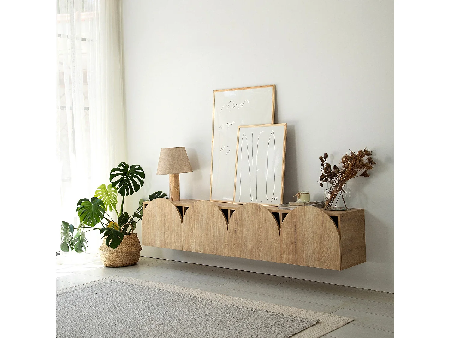 Meuble TV suspendu Marva 180cm Chêne clair