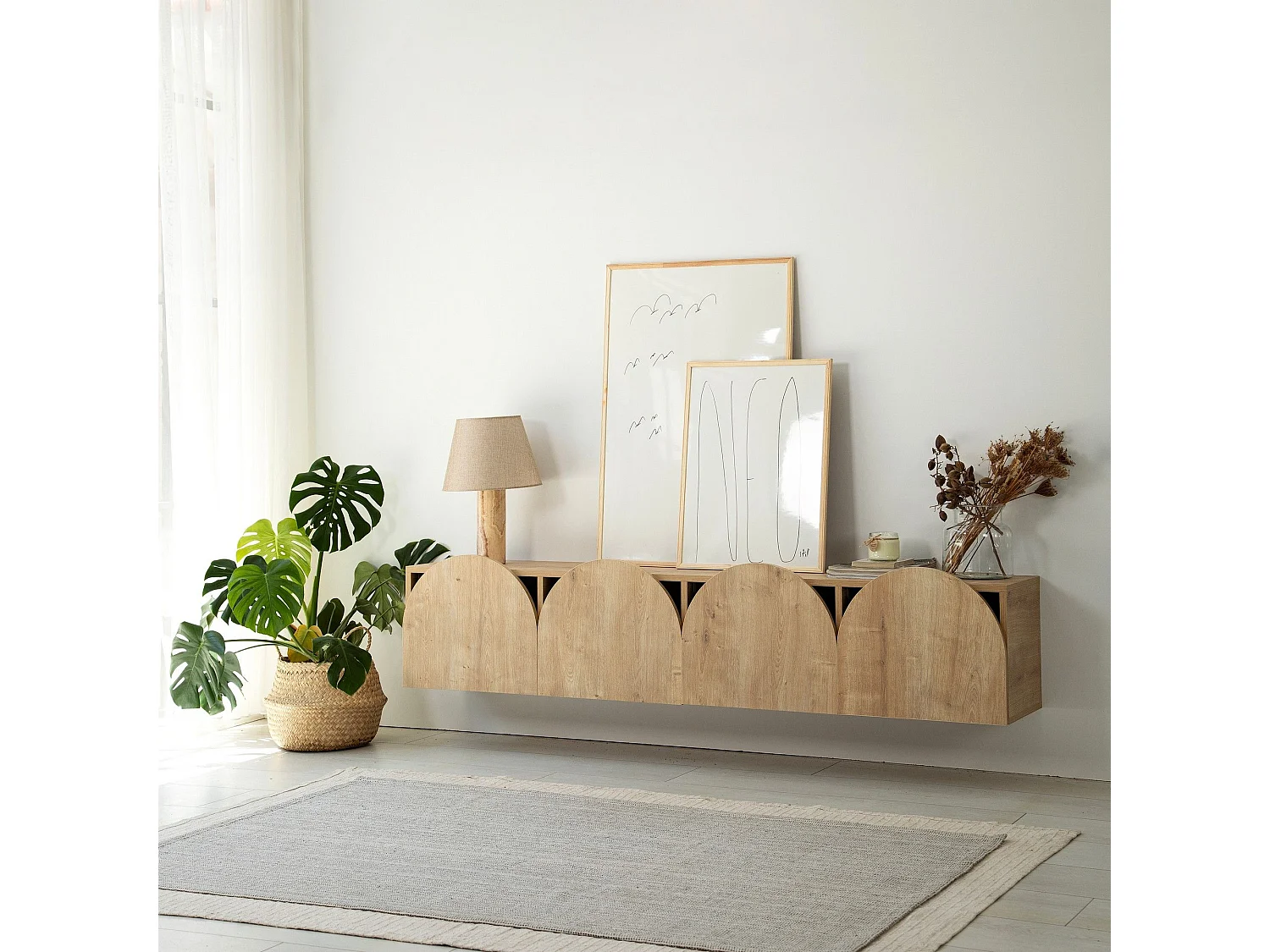 Meuble TV suspendu Marva 180cm Chêne clair