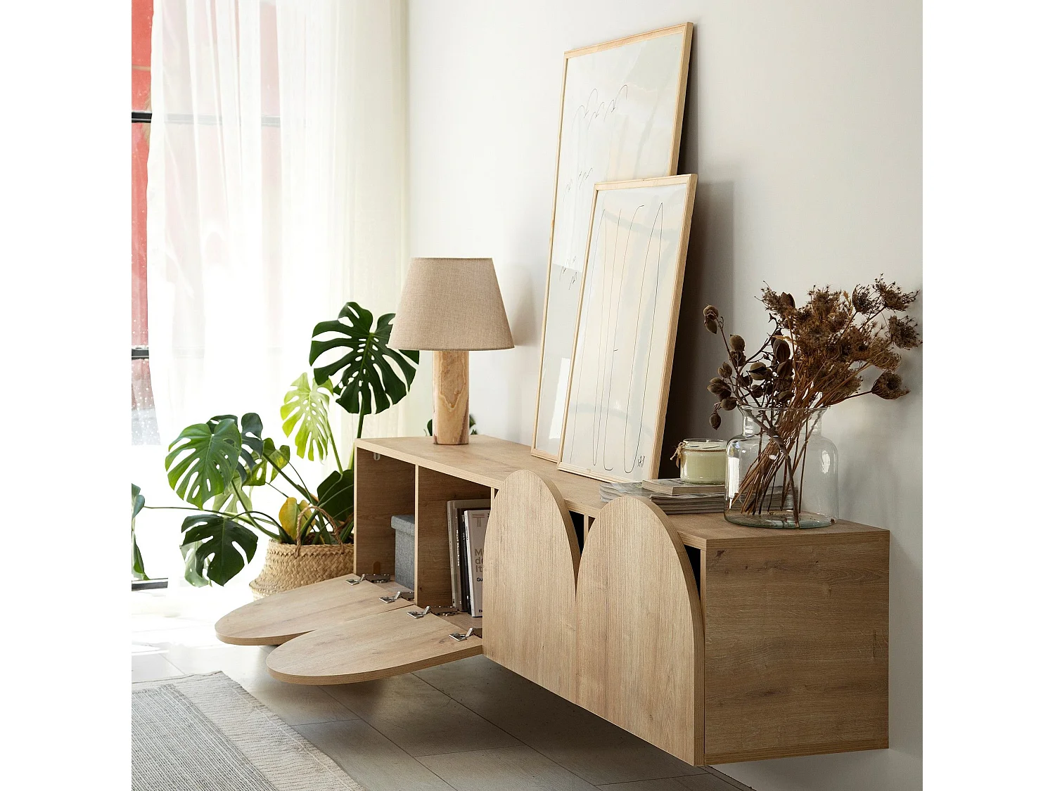 Meuble TV suspendu Marva 180cm Chêne clair