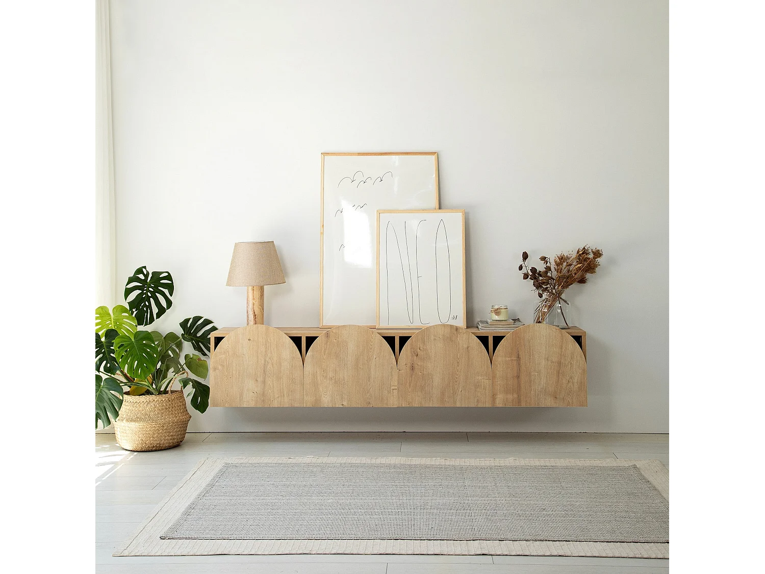 Meuble TV suspendu Marva 180cm Chêne clair