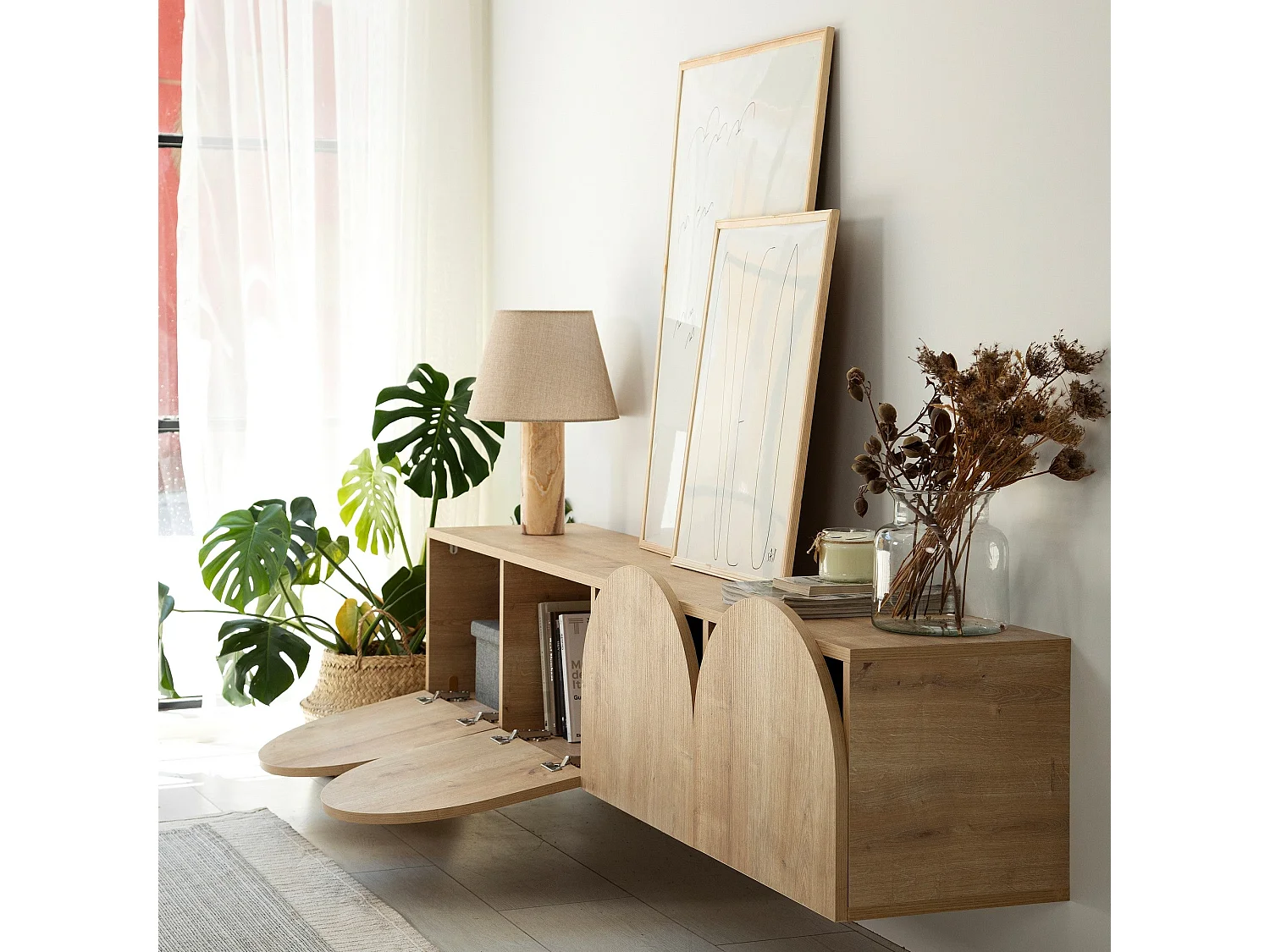 Meuble TV suspendu Marva 180cm Chêne clair