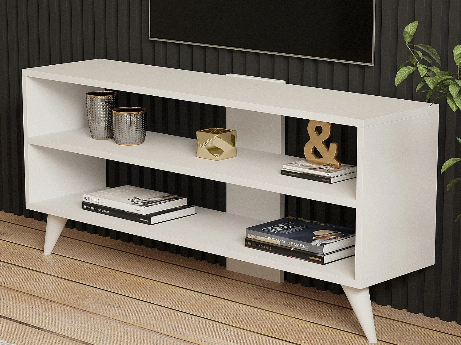 TV-Ständer – 120 cm x 50 cm x 29,6 cm – Weiß – Melaminbeschichtete Spanplatte