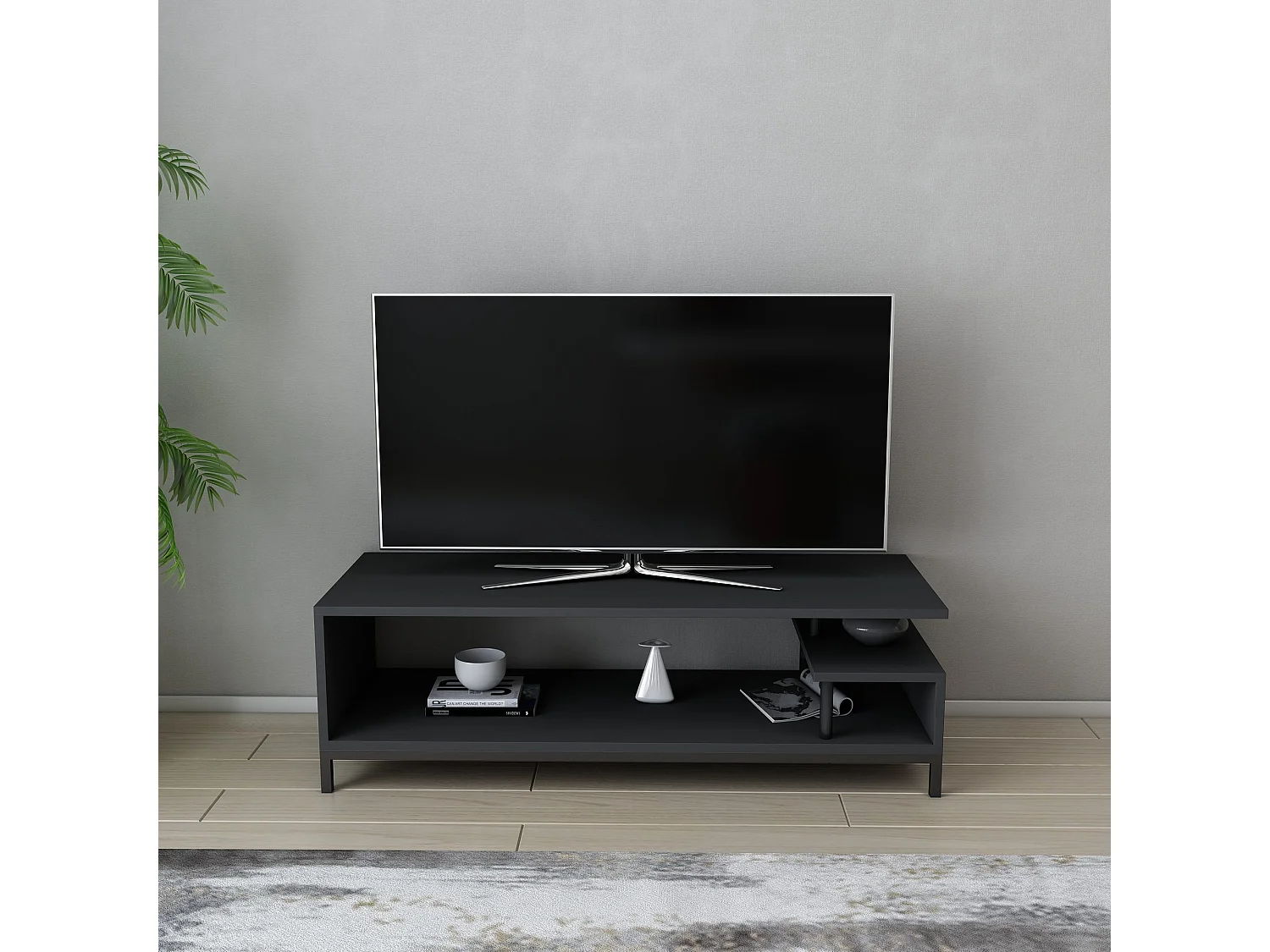 Industriële tv-standaard, zwart en antraciet, 120 x 44,6 x 37,6 cm | 100% melamine gecoate spaanplaat, 18 mm dik | Stijlvol en duurzaam voor moderne woonkamers