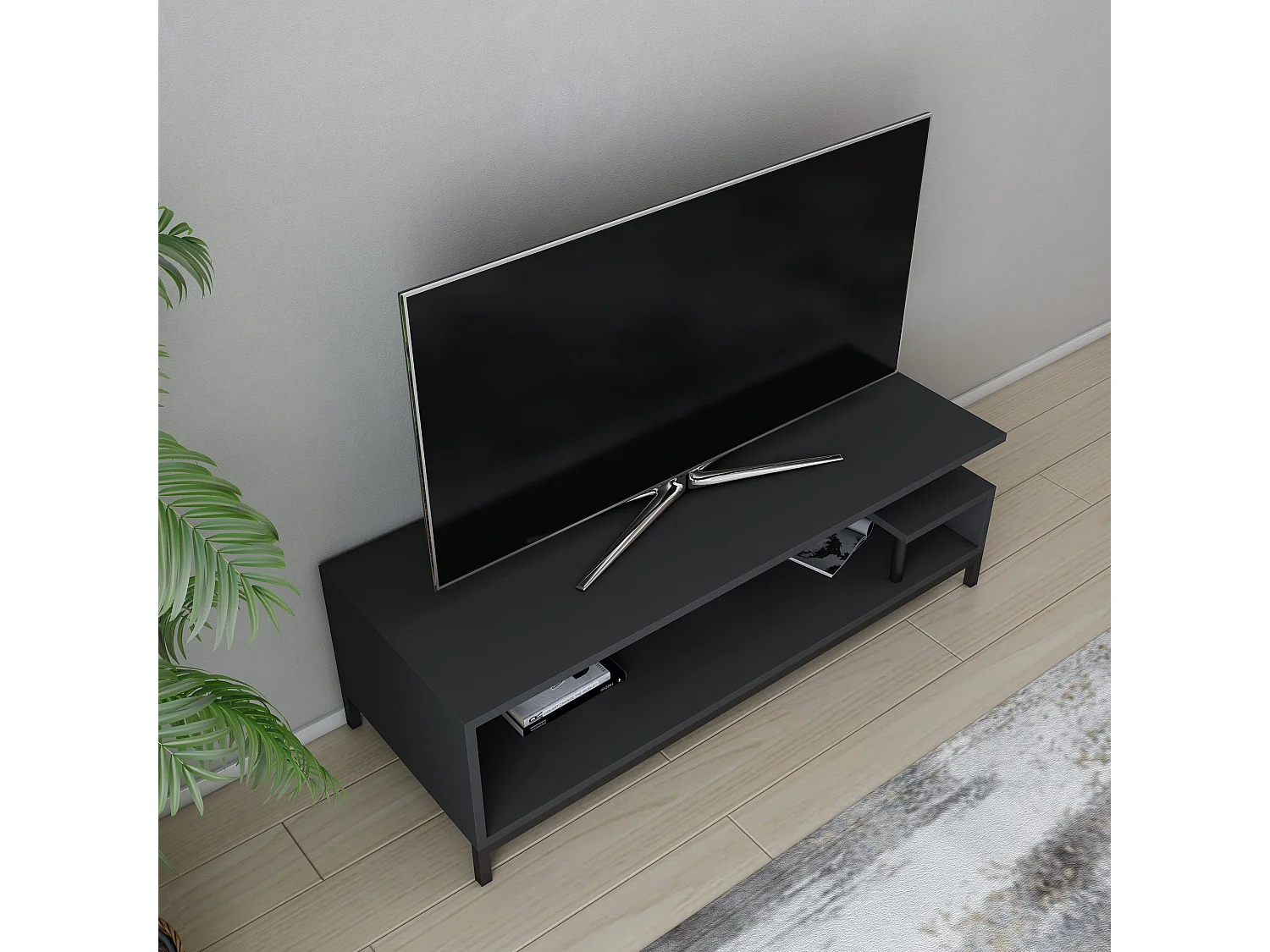 Industriële tv-standaard, zwart en antraciet, 120 x 44,6 x 37,6 cm | 100% melamine gecoate spaanplaat, 18 mm dik | Stijlvol en duurzaam voor moderne woonkamers