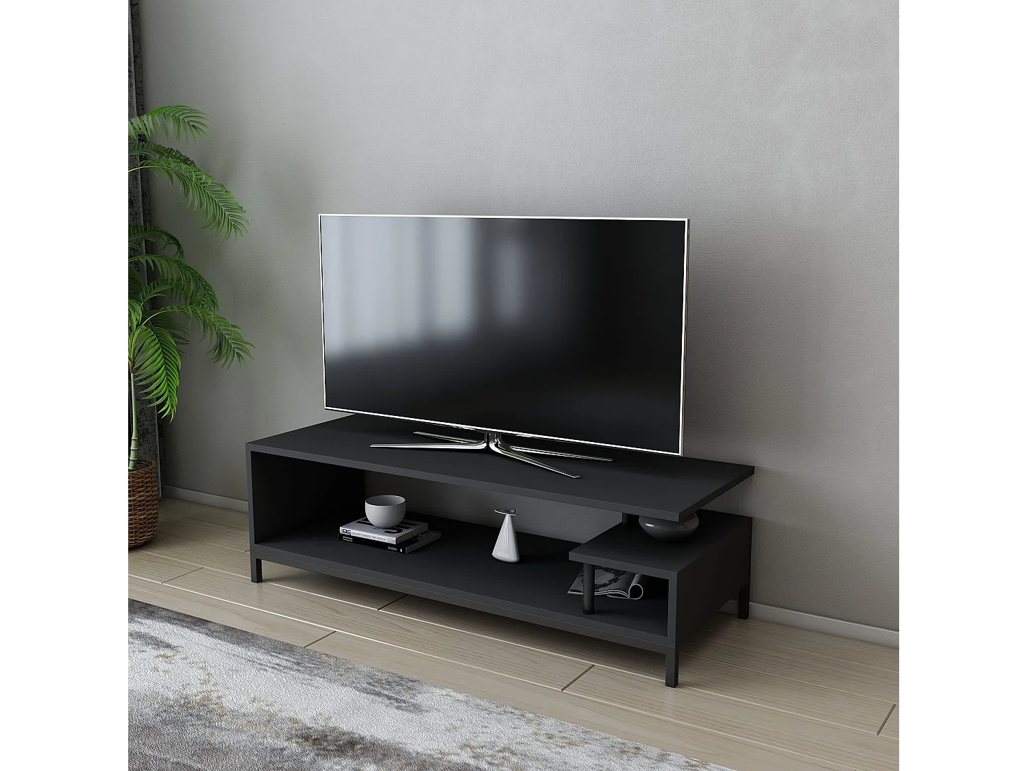 Industriële tv-standaard, zwart en antraciet, 120 x 44,6 x 37,6 cm | 100% melamine gecoate spaanplaat, 18 mm dik | Stijlvol en duurzaam voor moderne woonkamers