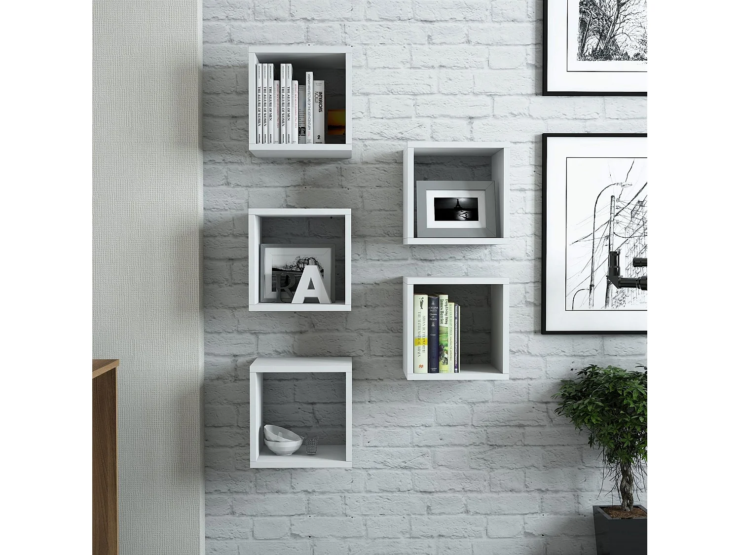 Lot de 5 étagères murales cube Pyxis L30xH30cm Blanc