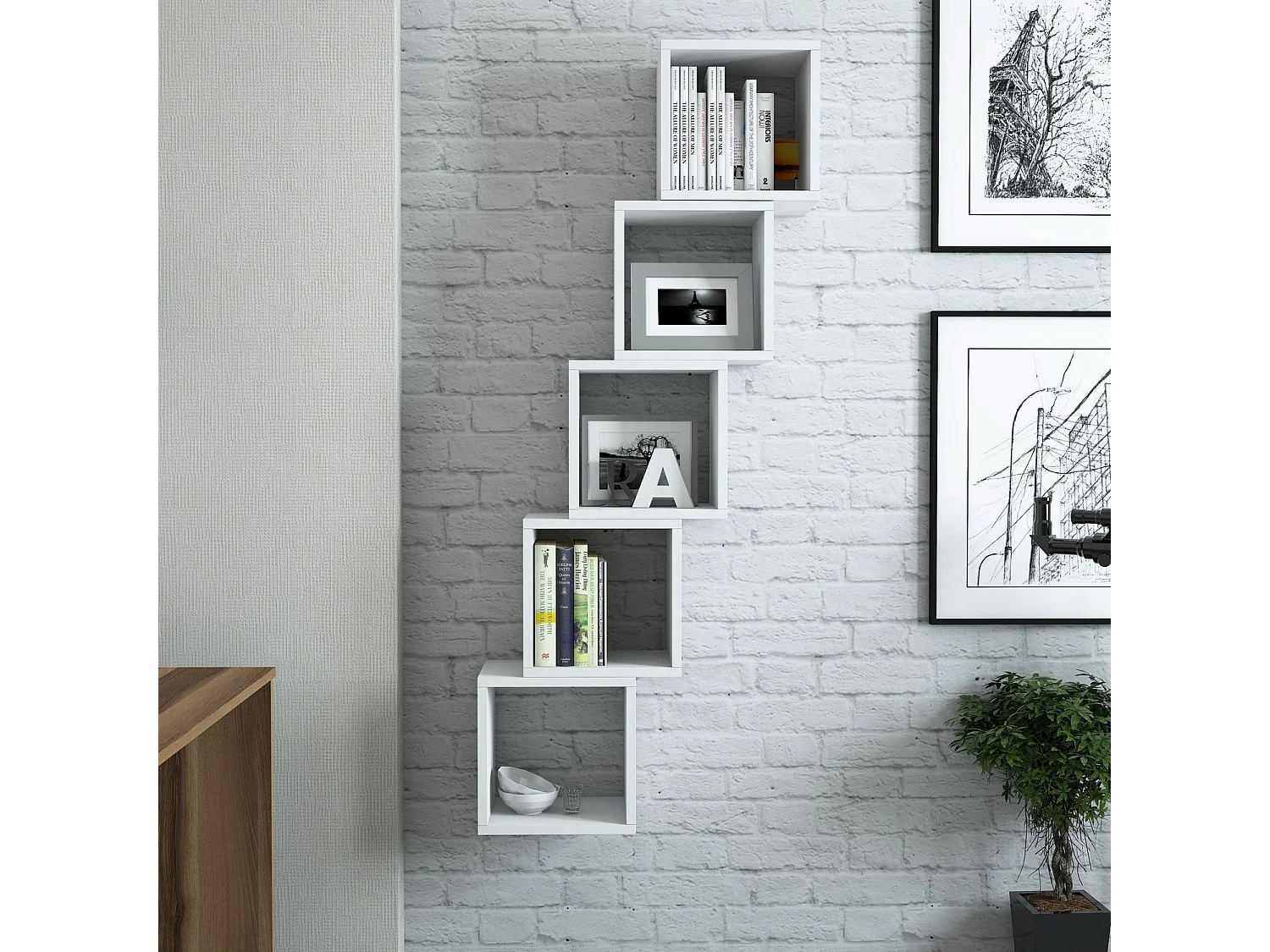 Lot de 5 étagères murales cube Pyxis L30xH30cm Blanc