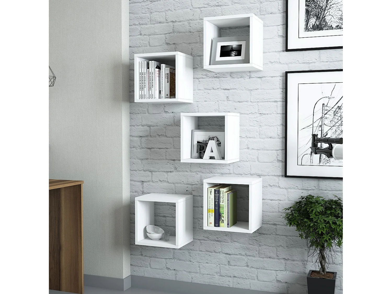 Lot de 5 étagères murales cube Pyxis L30xH30cm Blanc