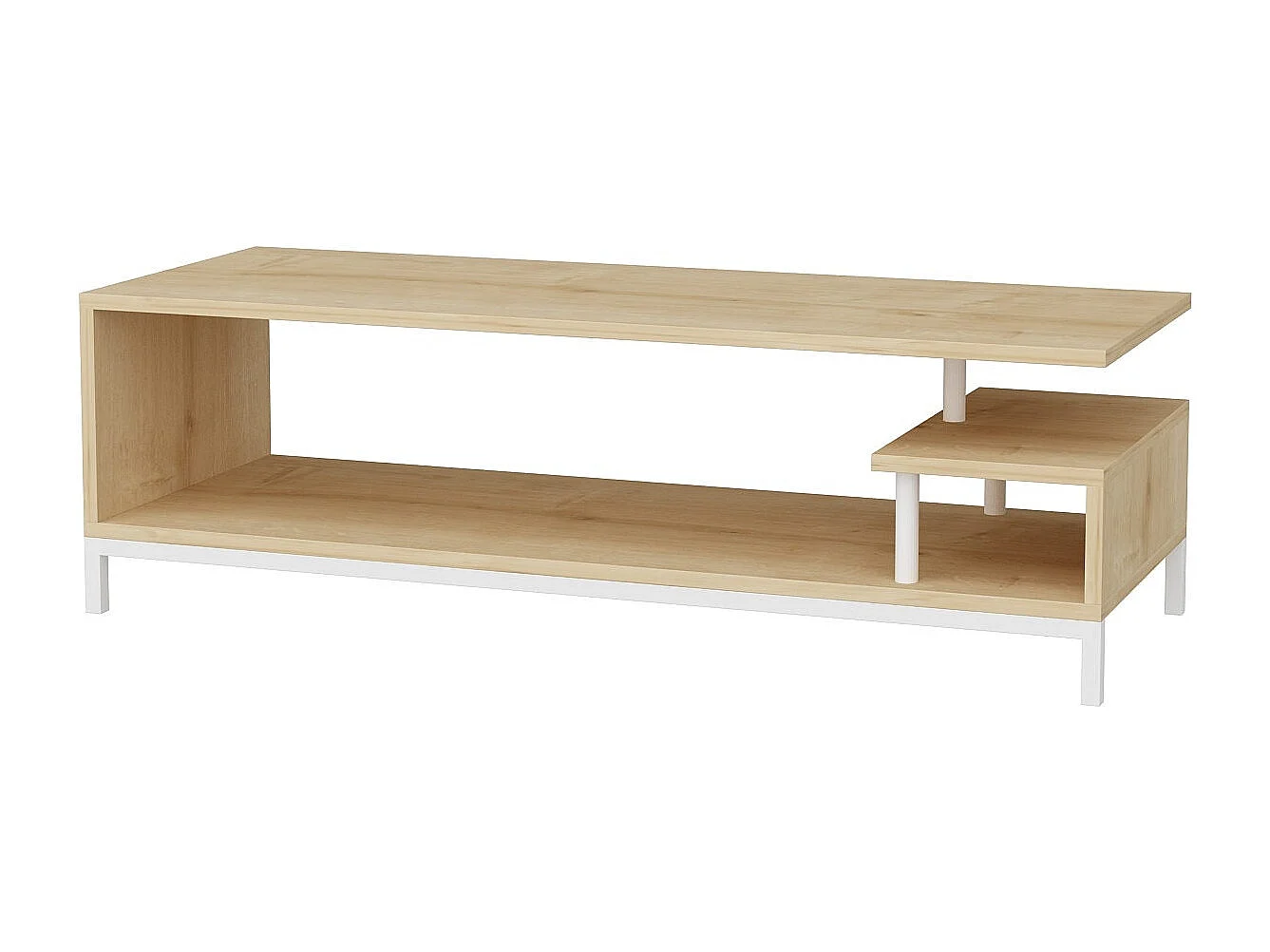 Meuble Tv design Kyrisa L120cm Métal Blanc et Bois Chêne clair