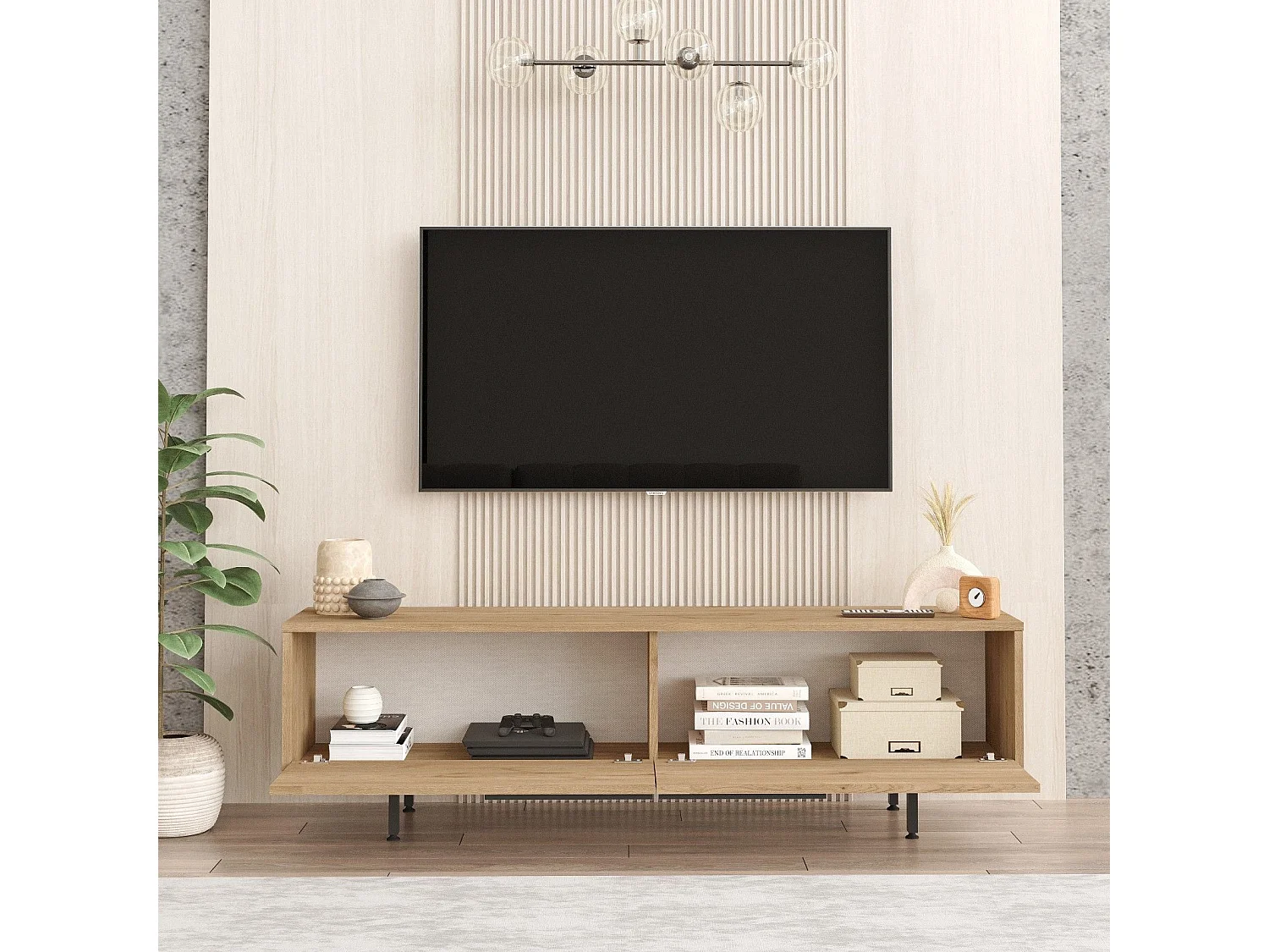 Meuble 2 portes TV Evelis L160cm Bois clair