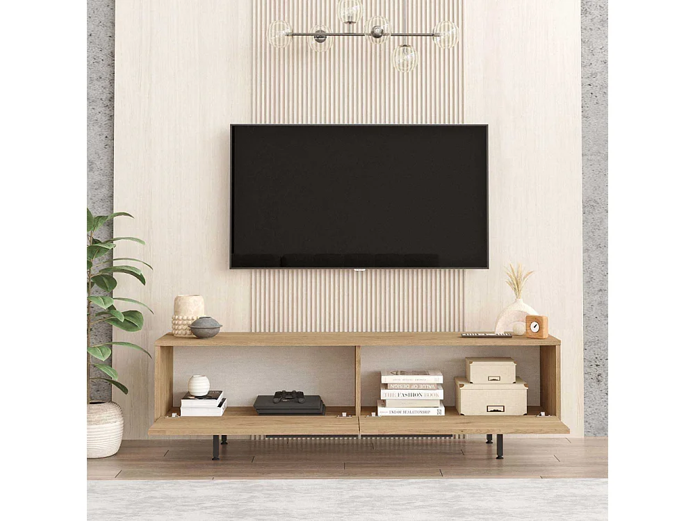 Meuble 2 portes TV Evelis L160cm Bois clair