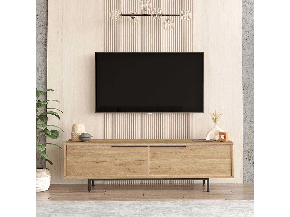 Meuble 2 portes TV Evelis L160cm Bois clair