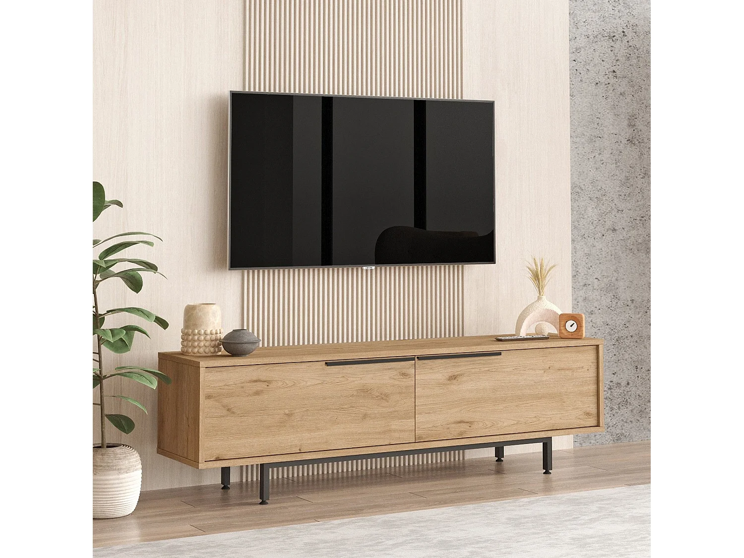 Móvel de TV elegante – 160 cm x 45,1 cm x 35,5 cm – nogueira – painel de partículas revestido em melamina