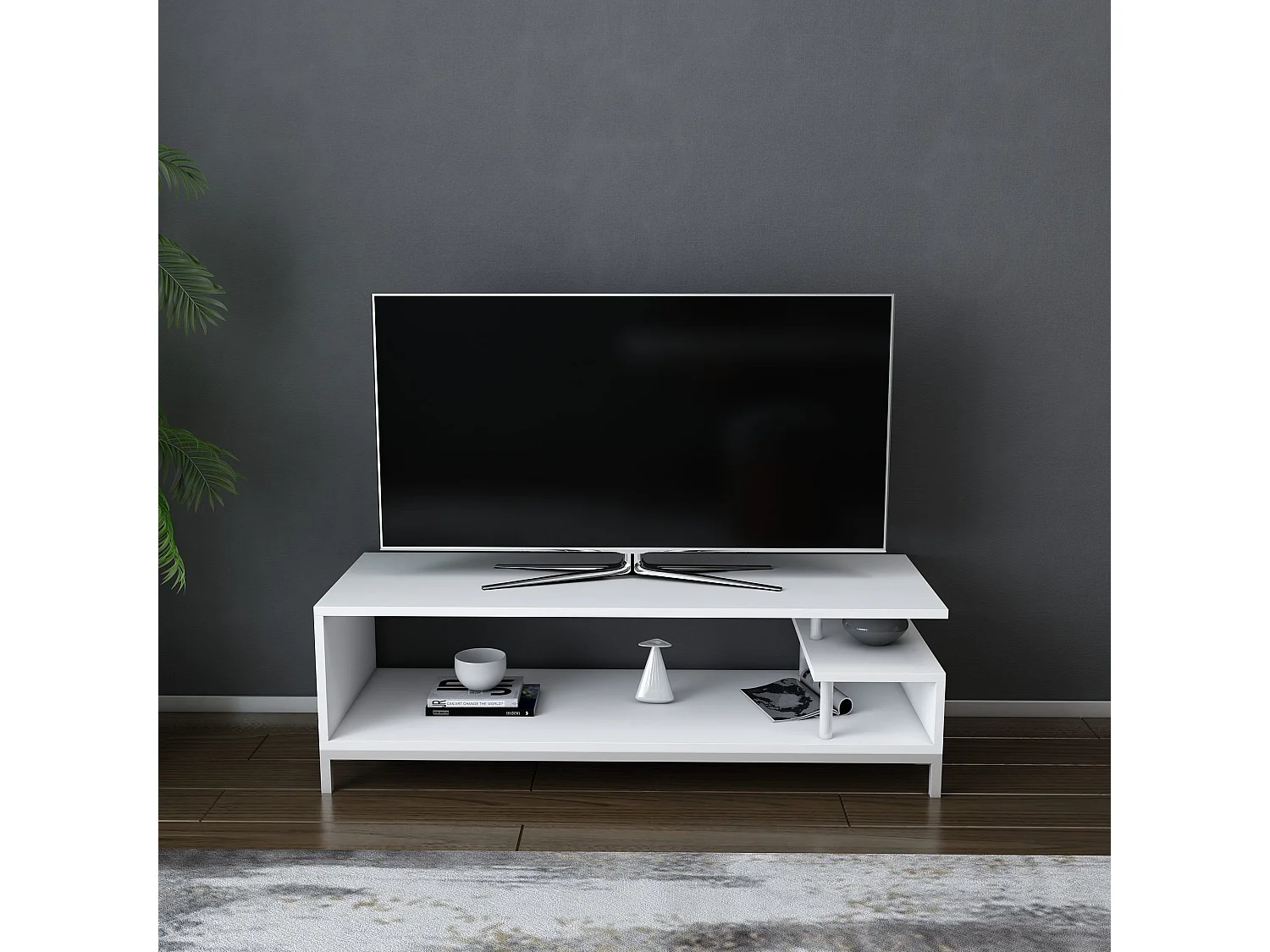 Meuble Tv design Kyrisa L120cm Métal et Bois Blanc