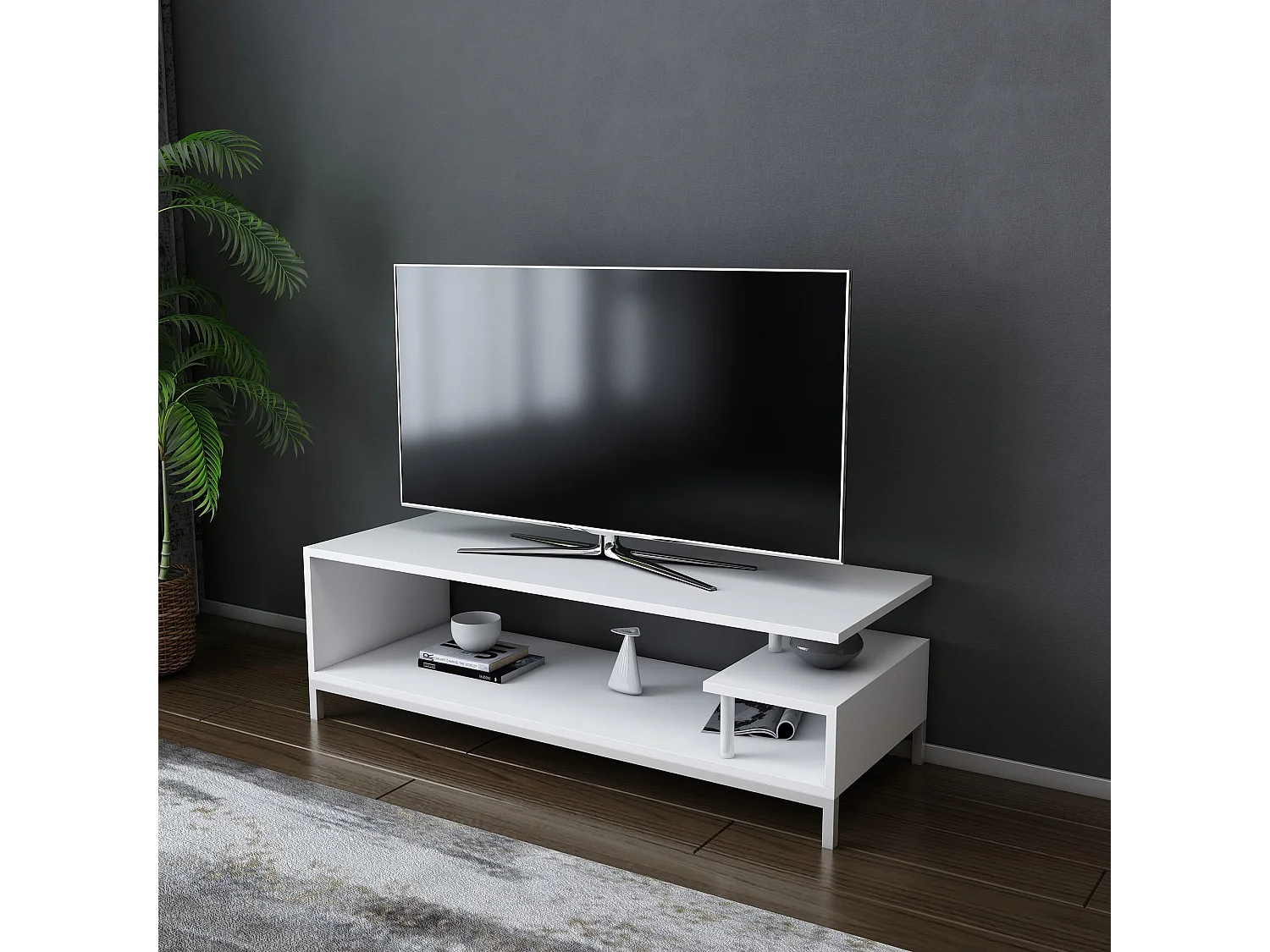 Meuble Tv design Kyrisa L120cm Métal et Bois Blanc