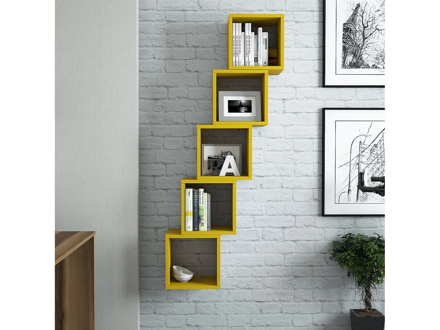 Lot de 5 étagères murales cube Pyxis L30xH30cm Jaune